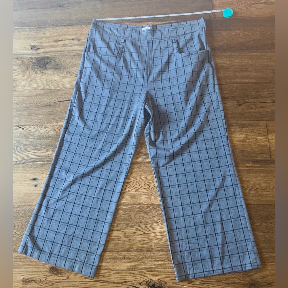 Unique Vintage Gray Plaid Button Pants